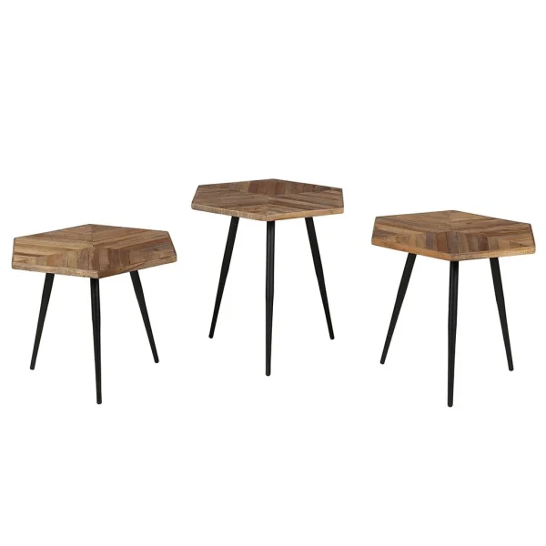 Zago Tables Basses Gigognes (x 3) En Teck Et Métal Hexagonales – WOODY 1