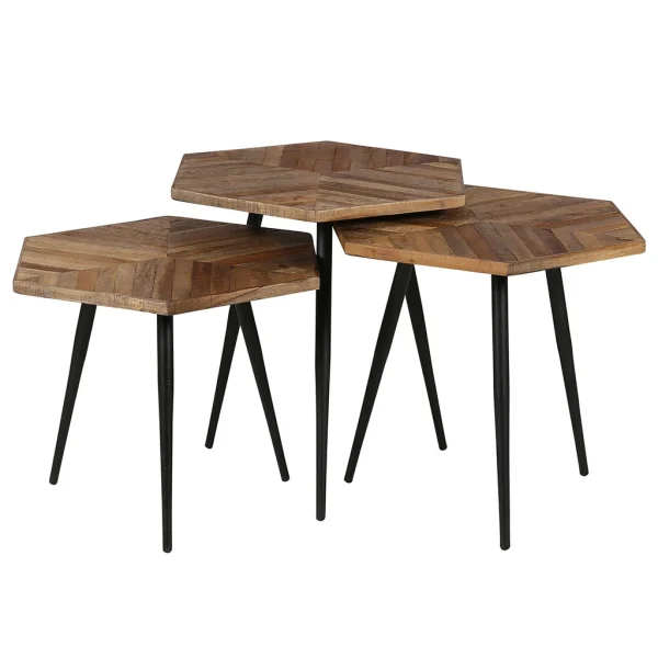 Zago Tables Basses Gigognes (x 3) En Teck Et Métal Hexagonales – WOODY 3