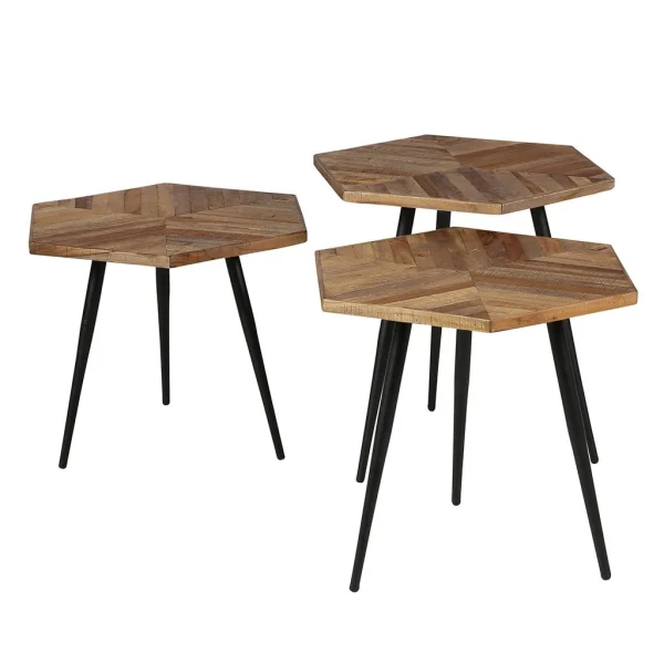 Zago Tables Basses Gigognes (x 3) En Teck Et Métal Hexagonales – WOODY 6