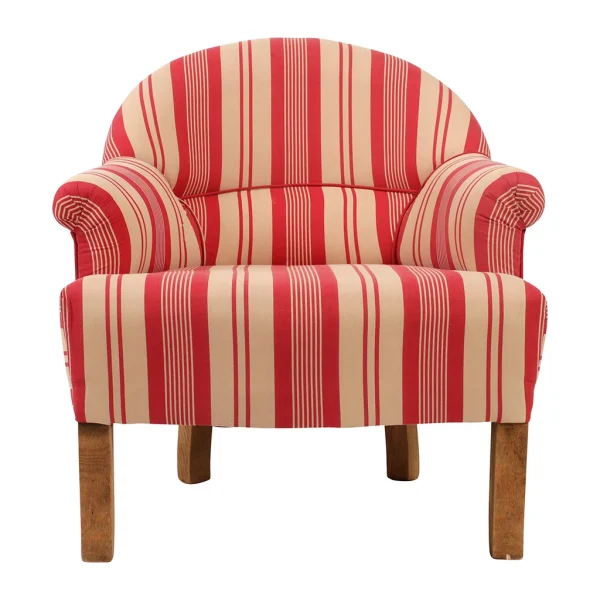 Comptoir De Famille Fauteuil Crapaud Rayé En Coton Rouge Et Pin – Margot 1