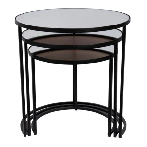 Côté Table 3 Tables D’appoint Gigognes Milune Noires En Metal Et Miroir 8