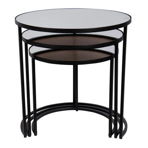 Côté Table 3 Tables D’appoint Gigognes Milune Noires En Metal Et Miroir 3