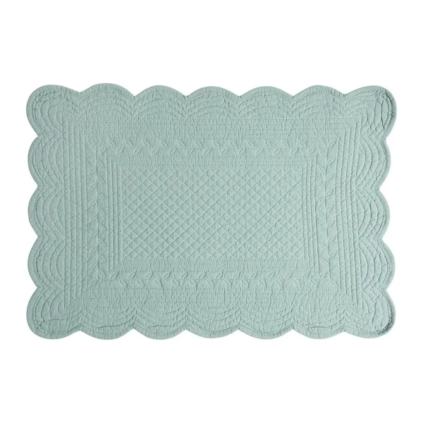 Côté Table Set De Table Rectangulaire Boutis Vert D’eau En Coton 1