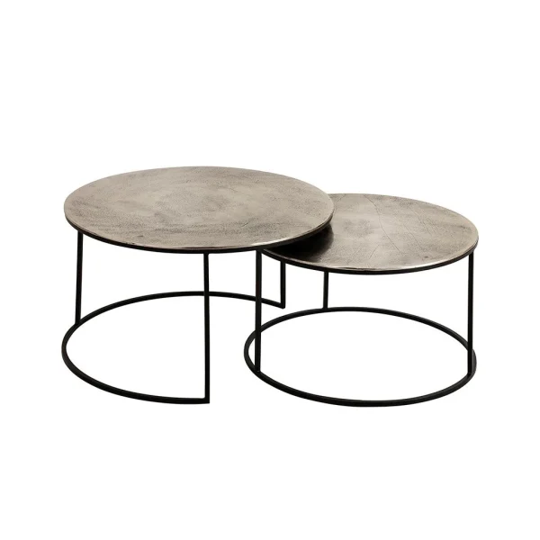 Côté Table Table Basse Gigogne Ronde (lot De 2) En Fer Argenté – Félia 1