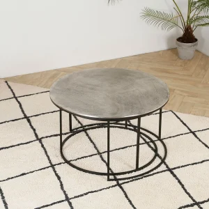 Côté Table Table Basse Gigogne Ronde (lot De 2) En Fer Argenté – Félia 16