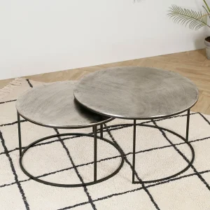 Côté Table Table Basse Gigogne Ronde (lot De 2) En Fer Argenté – Félia 18