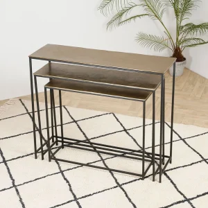 Côté Table Console Gigogne (x3) En Fer Doré – Felia 14