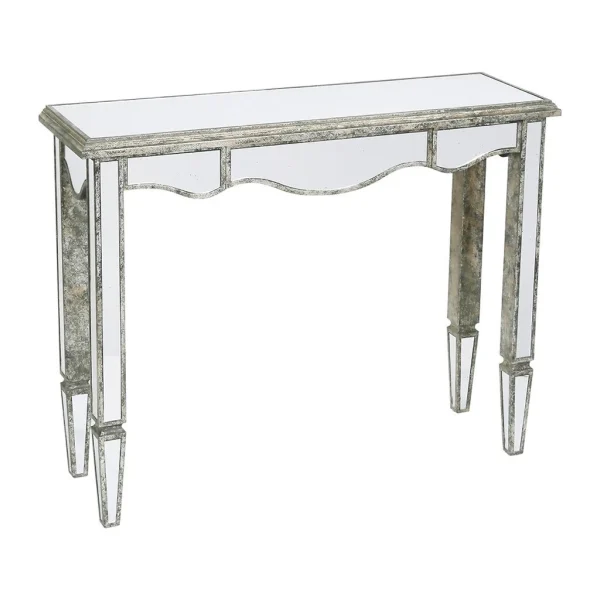 Côté Table Console Avec Tiroir En Bois Miroir Patiné 3