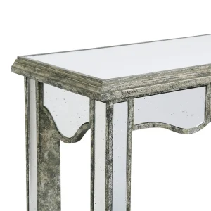 Côté Table Console Avec Tiroir En Bois Miroir Patiné 13