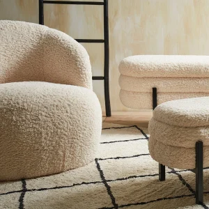 SEMA DESIGN Fauteuil Club Tissu Bouclette Crème – Cosine 15