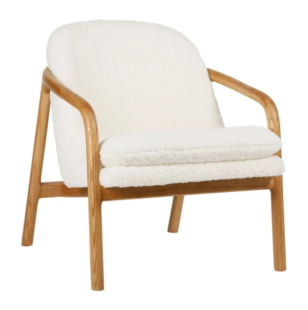 SEMA DESIGN Fauteuil En Tissu Bouclette Crème Et Pieds En Frêne – Element 1