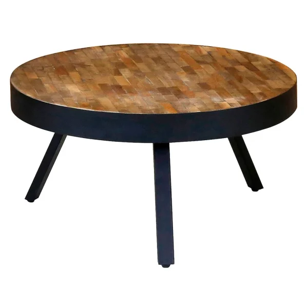 Zago Table Basse Ronde En Teck Recyclé Et Métal D76cm – Wally 1