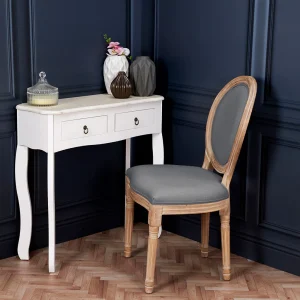 Home Déco Factory Chaise Medaillon En Bois D’hévea Grise 16