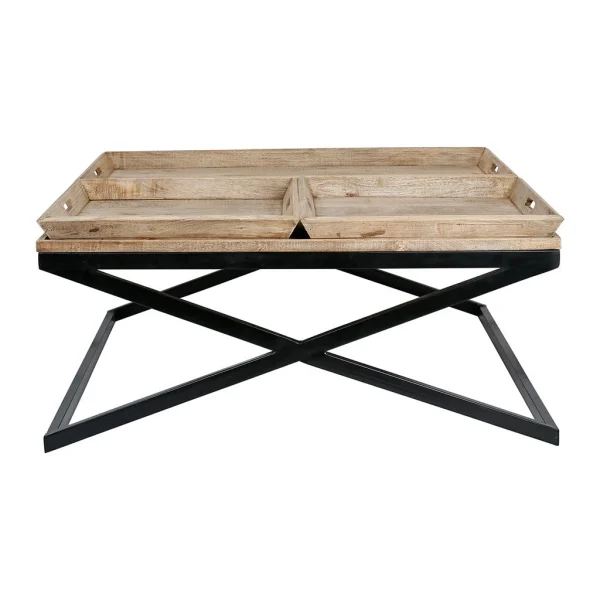 PG Trading Table Basse Carrée Avec Plateaux En Manguier Et Fer Noir L120cm – Noe 1