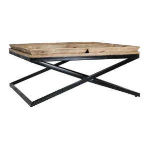 PG Trading Table Basse Carrée Avec Plateaux En Manguier Et Fer Noir L120cm – Noe 11