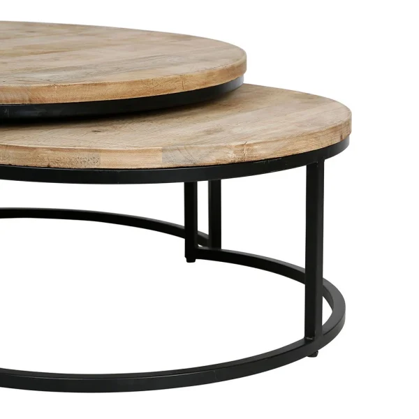 PG Trading Table Basse Gigogne Ronde (lot De 2) En Manguier Et Fer Noir – Noe 5