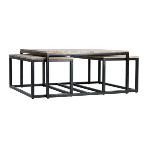 PG Trading Table Basse Gigogne (lot De 3) En Manguier Et Fer Noir -Noe 14