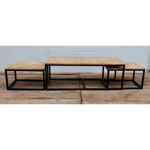 PG Trading Table Basse Gigogne (lot De 3) En Manguier Et Fer Noir -Noe 10