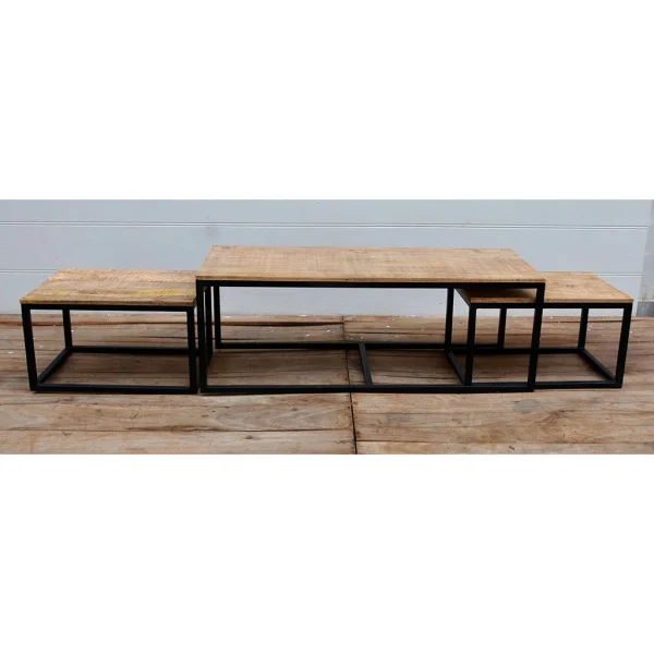 PG Trading Table Basse Gigogne (lot De 3) En Manguier Et Fer Noir -Noe 3