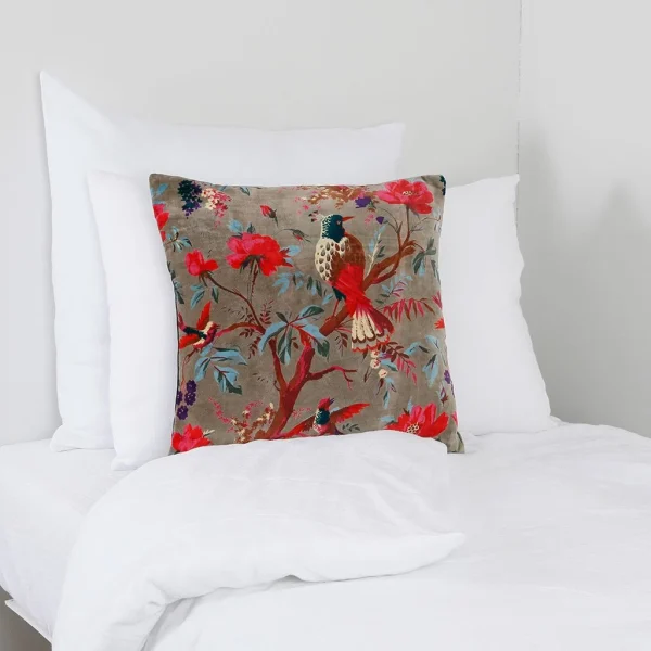 HARMONY HAOMY Coussin Birdy En Velours 45x45cm Kaki En Coton 7