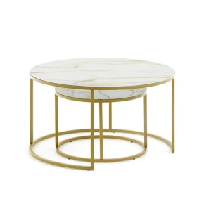 La Forma Table Basse Gigogne Ronde (lot De 2) Effet Marbre Blanc Et Fer Doré – Léonor 9