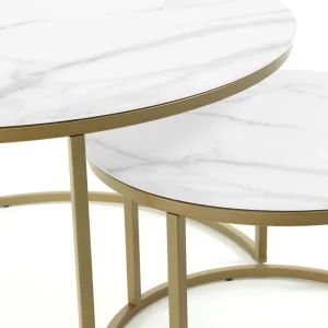 La Forma Table Basse Gigogne Ronde (lot De 2) Effet Marbre Blanc Et Fer Doré – Léonor 11