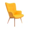 Home Déco Factory Fauteuil De Salon En Bois Et Tissu Jaune – Nora 19