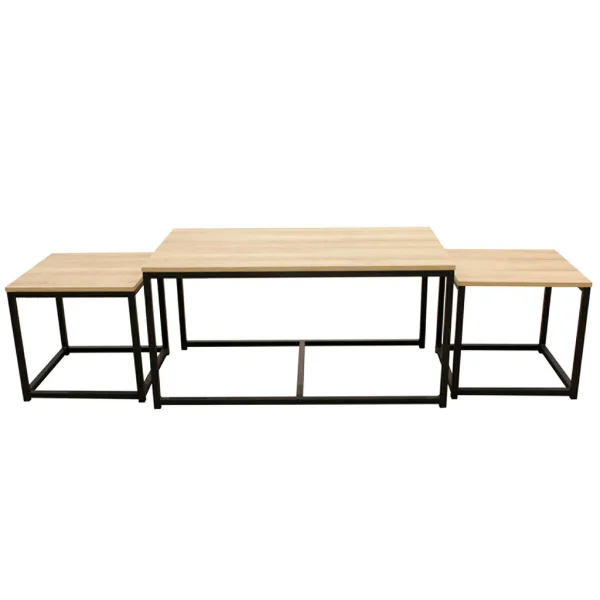 Home Déco Factory Table Basse Gigogne (lot De 3) En Plaqué Bois Et Fer Noir – Selya 1