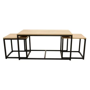 Home Déco Factory Table Basse Gigogne (lot De 3) En Plaqué Bois Et Fer Noir – Selya 10