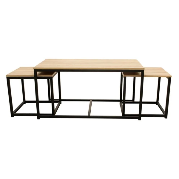 Home Déco Factory Table Basse Gigogne (lot De 3) En Plaqué Bois Et Fer Noir – Selya 3