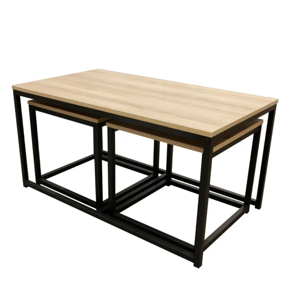 Home Déco Factory Table Basse Gigogne (lot De 3) En Plaqué Bois Et Fer Noir – Selya 5