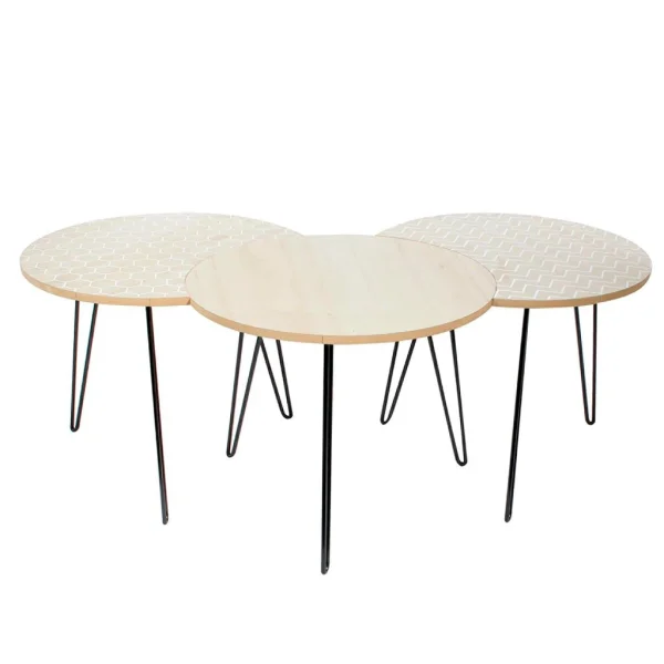 Home Déco Factory Table Basse Gigogne (lot De 3) En Plaqué Bois, Blanc Et Fer Noir – Audry 1