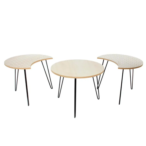 Home Déco Factory Table Basse Gigogne (lot De 3) En Plaqué Bois, Blanc Et Fer Noir – Audry 3