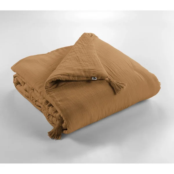 L’effet Papillon Bout De Lit Camel En Gaze De Coton 90x200cm – Gaïa 1