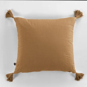 L’effet Papillon Coussin Camel Avec Pompons En Gaze De Coton 40x40cm – Gaïa 9