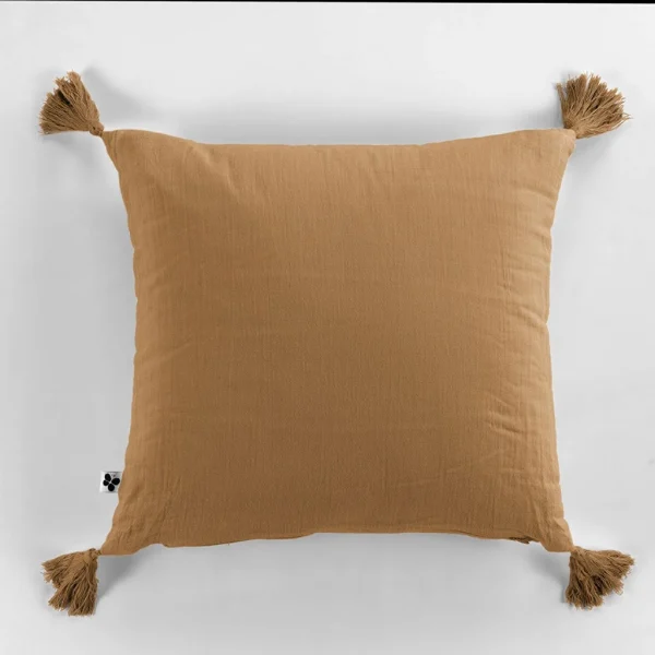 L’effet Papillon Coussin Camel Avec Pompons En Gaze De Coton 40x40cm – Gaïa 4