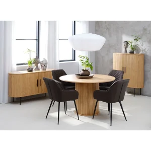 Unique Table à Manger Ronde En Placage Chêne Naturel D120cm – Nola 18