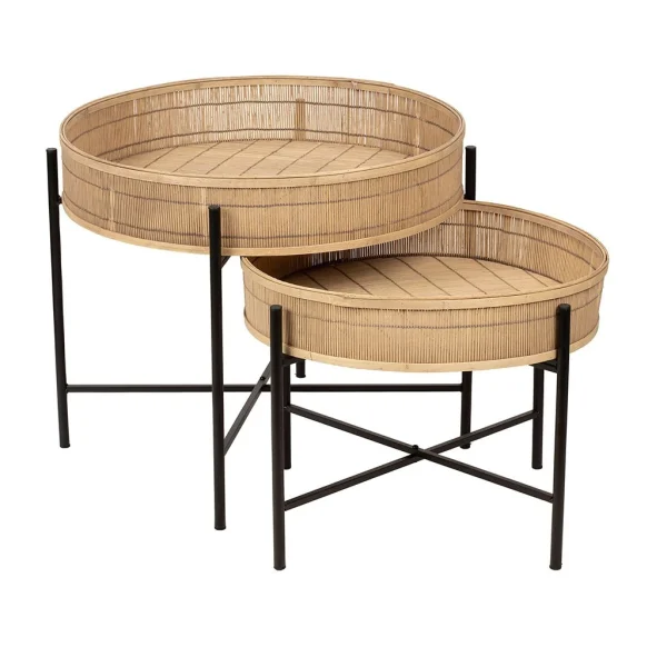 SEMA DESIGN Table Basse Gigogne (lot De 2) En Bambou Naturel Et Fer Noir – Plaka 3