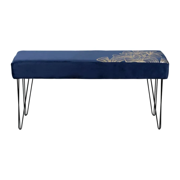 SEMA DESIGN Banc En Velours Bleu Indigo Et Motifs Dorés 1