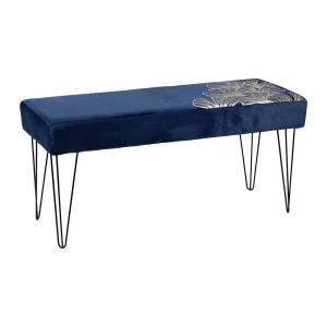 SEMA DESIGN Banc En Velours Bleu Indigo Et Motifs Dorés 9