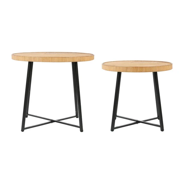 SEMA DESIGN Table Basse (lot De 2) En Bambou, Rotin Et Pieds En Fer Noir – Saori 1