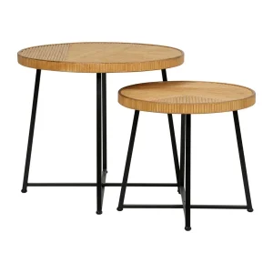 SEMA DESIGN Table Basse (lot De 2) En Bambou, Rotin Et Pieds En Fer Noir – Saori 12