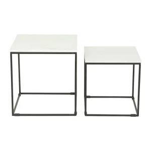 SEMA DESIGN Table Gigogne (x2) En Marbre Blanc Et Fer Noir – Eskela 11