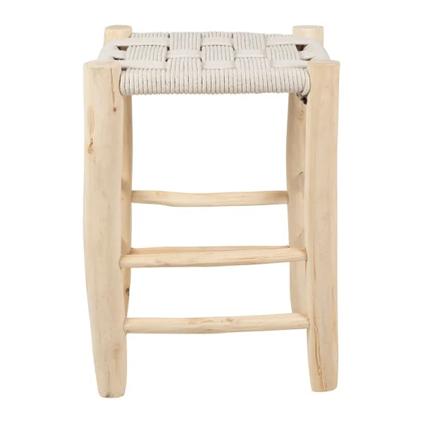 SEMA DESIGN Tabouret En Bois D’eucalyptus Et Coton Beige 1