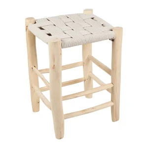 SEMA DESIGN Tabouret En Bois D’eucalyptus Et Coton Beige 8