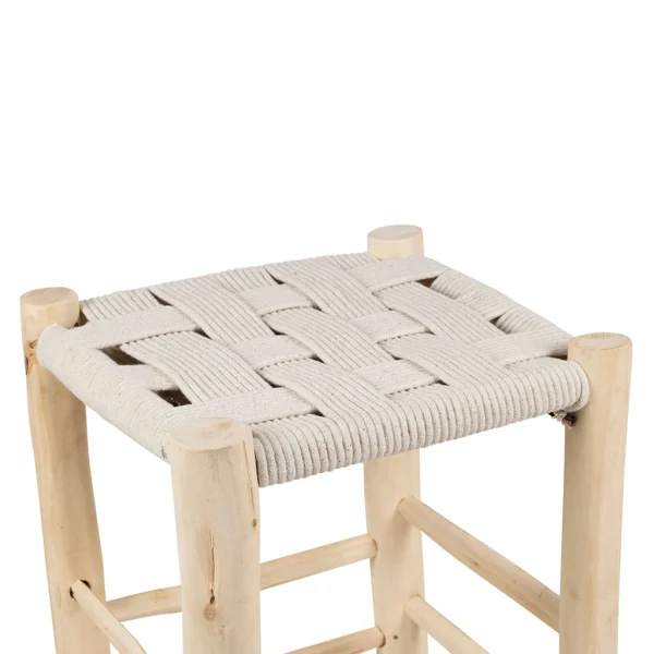 SEMA DESIGN Tabouret En Bois D’eucalyptus Et Coton Beige 4