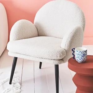 Zago Fauteuil En Tissu Effet Laine Bouclette Blanc – Oria 13